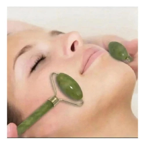 Kit Massagem Facial Anti-Rugas Rolo de Jade e Placa Gua Sha